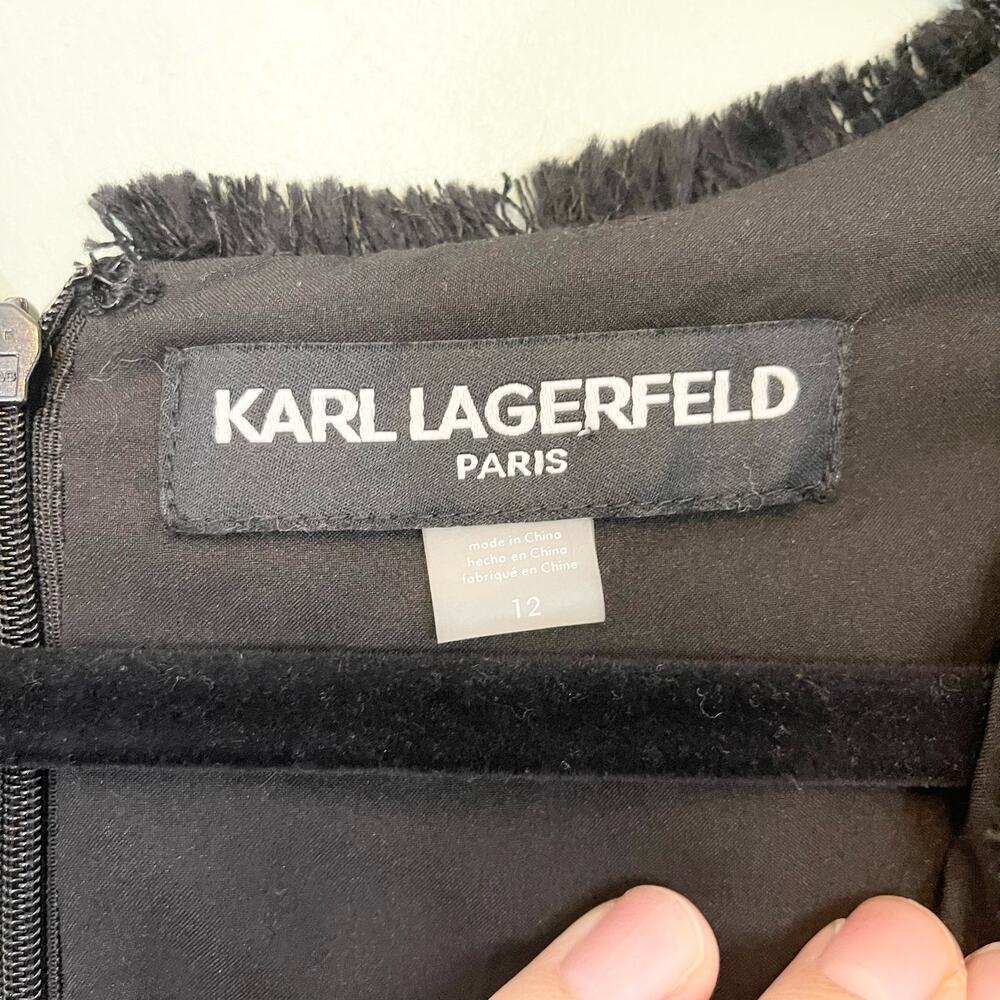 Karl Lagerfeld Paris Dress Womens 12 Black Fringes Mini Sheath Sleeveless NWOT - Picture 9 of 10